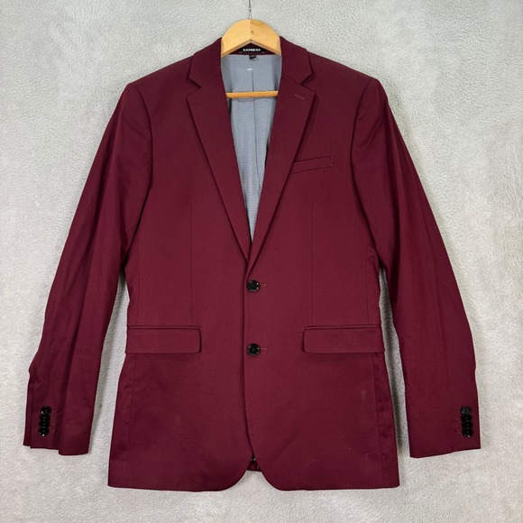 Express Other - NEW EXPRESS Mens 36R Slim Fit Burgundy Red Blazer Jacket Suit Coat Casual Preppy